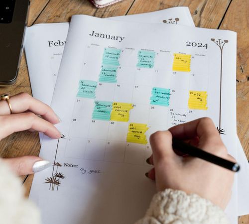A calendar with a highlighted time slot for personal activity.